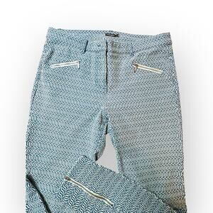 J McLaughlin Women’s Jeans Size 10 Green Beige Geometric Print Zip Denim Pants